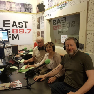 Natalie Mitz being interviewed on East Side FM 89.7 radio